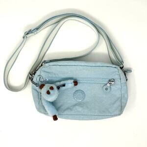 Kipling Light Blue Eugene Mini Crossbody Bag w/ Monkey Keychain Adjustable Strap